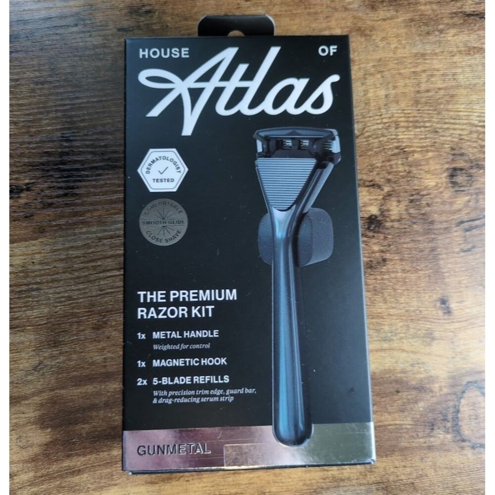 House of Atlas The Premium Razor Kit, 1 Handle + 1 Hook + 2 Refills, Gunmetal
